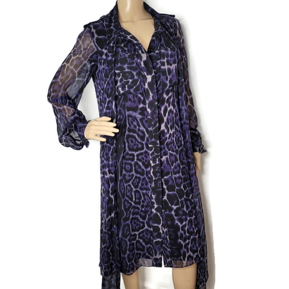 Carolina Herrera silk purple and black animal print Ling sleeve dress with bow. - Picture 9 of 12